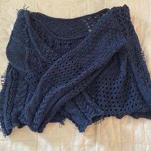 Distressed Navy Blue Knit Sweater